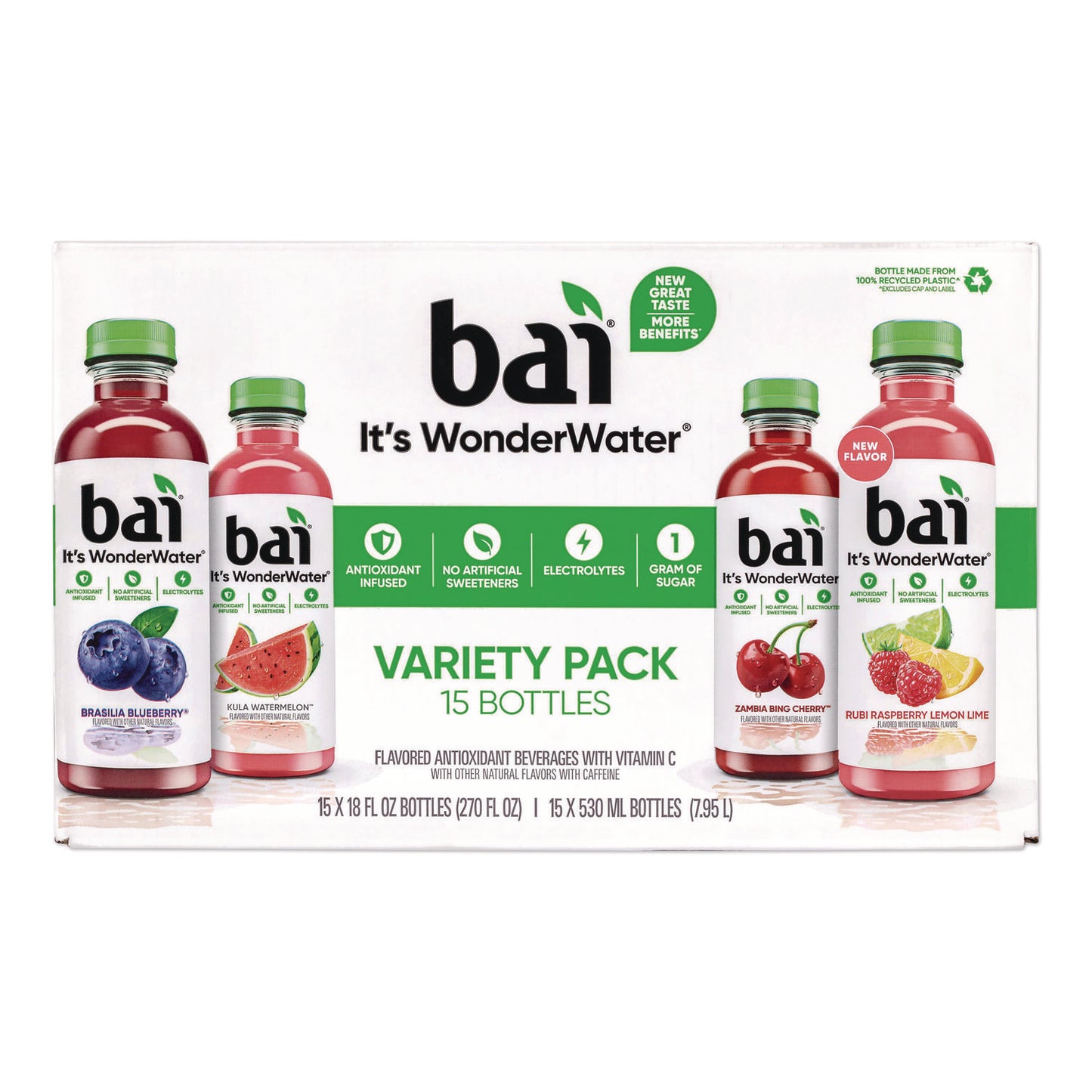 Antioxidant Infused Beverage, Variety Pack, 18 oz Bottle, 15/Carton