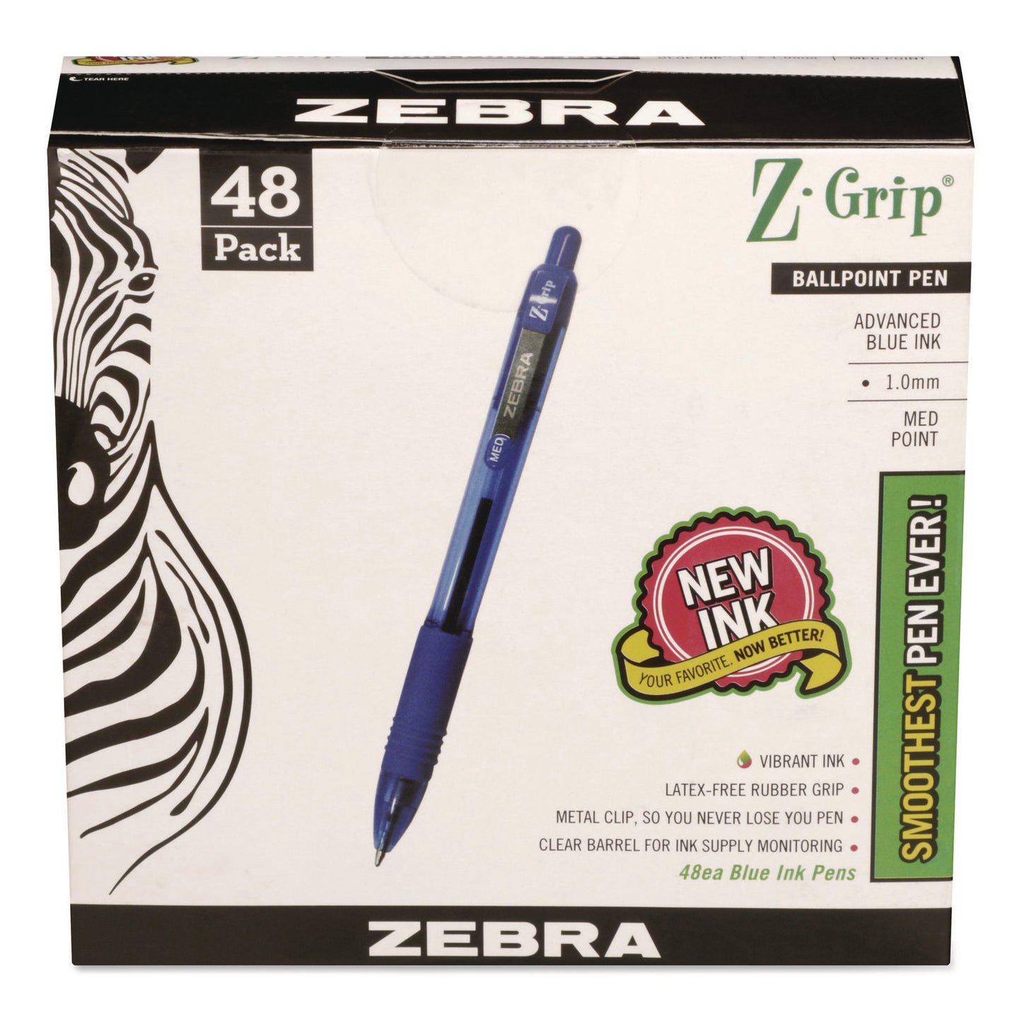 Z-Grip Ballpoint Pen, Retractable, Medium 1 mm, Blue Ink, Blue/Clear Barrel, 48/Pack