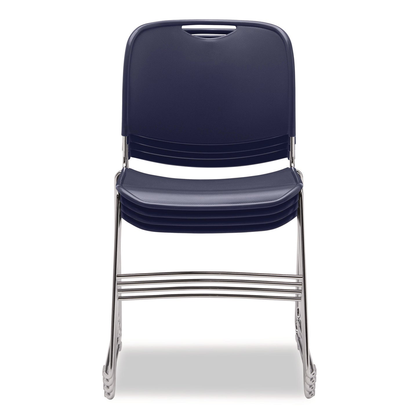 8500 Series Ultra-Compact Plastic Stack Chair, Supports Up to 500 lbs, 17" Seat Height, Blue Seat/Back, Chrome Base, 4/Carton