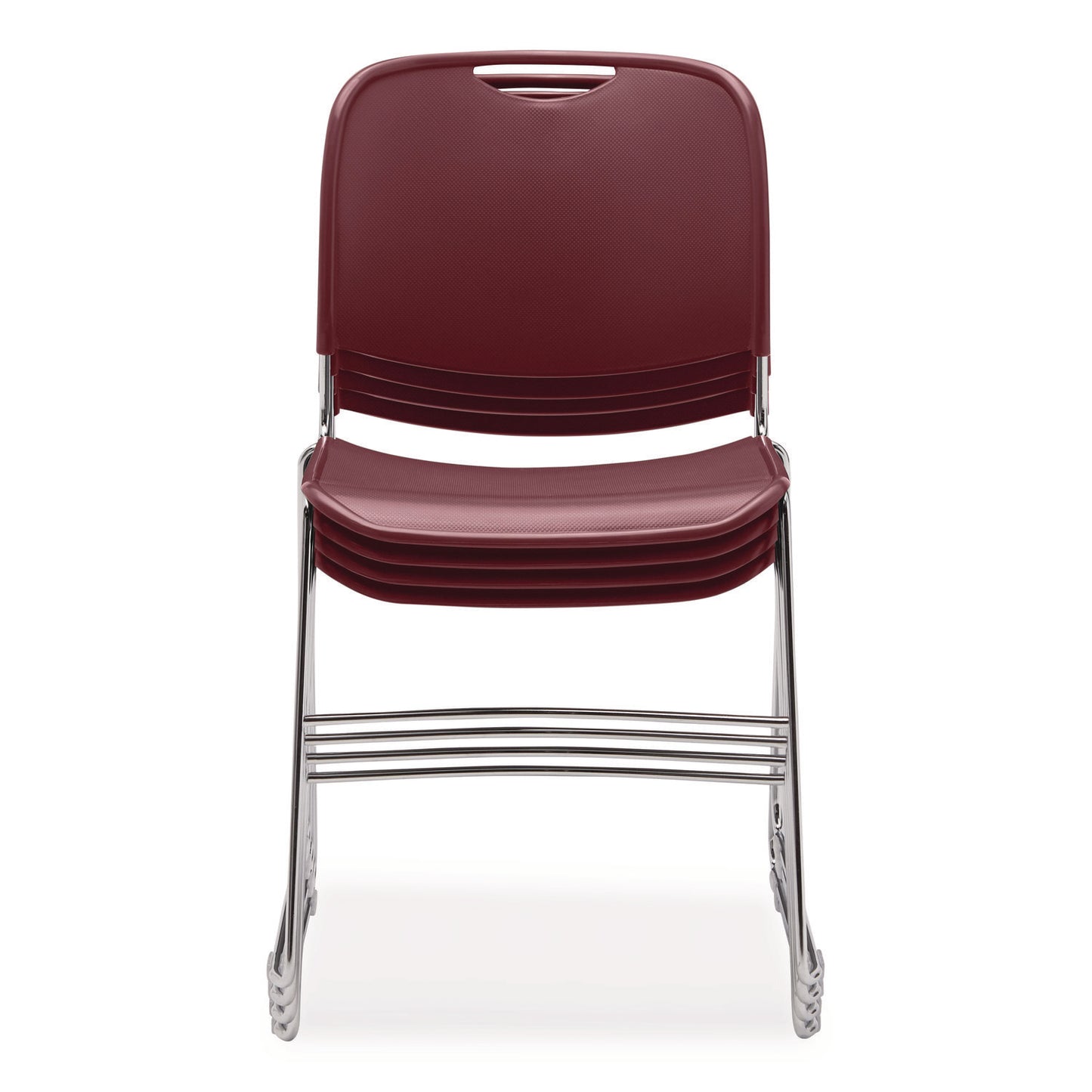 8500 Series Ultra-Compact Plastic Stack Chair, Supports 500 lbs, 17" Seat Height, Burgundy Seat/Back, Chrome Base, 4/Carton