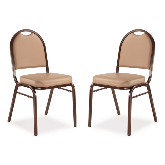 9200 Series Premium Upholstered Stack Chair, Vinyl, Supports 500 lb, 19" Seat Ht, French Beige Seat/Back, Mocha Base, 2/Pack
