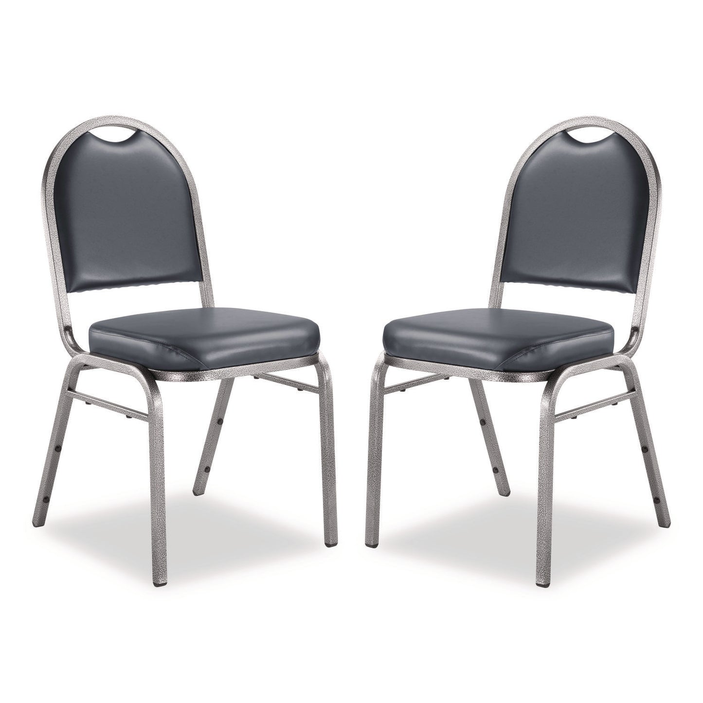 9200 Series Premium Upholstered Stack Chair, Vinyl, Supports 500 lb, 19" Seat Ht, Midnight Blue Seat/Back, Silver Base, 2/PK