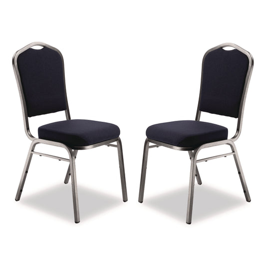 9300 Series Deluxe Upholstered Stack Chair, Fabric, Supports 500 lb, 19" Seat Ht, Midnight Blue Seat/Back, Silver Base, 2/PK