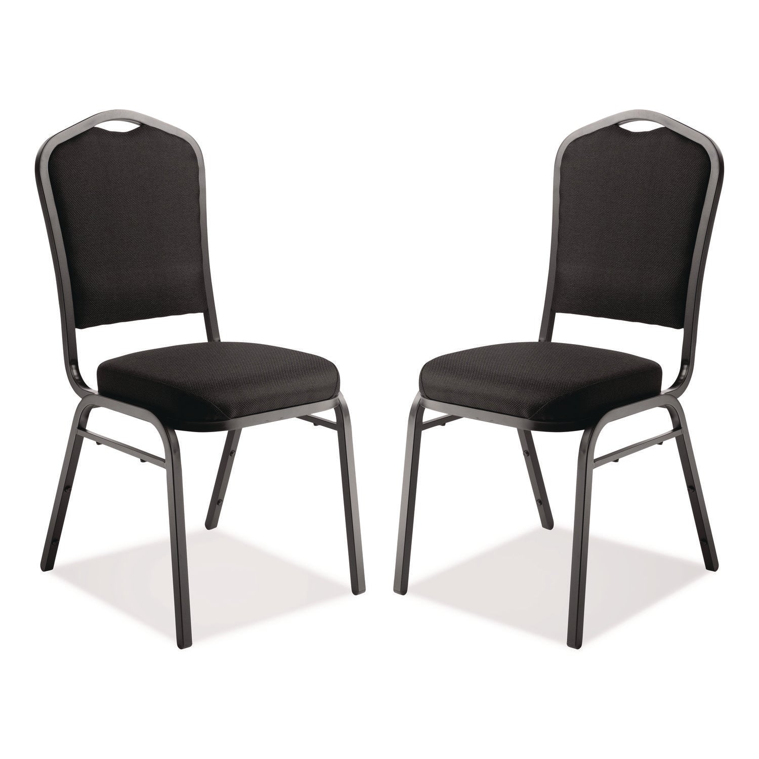 9300 Series Deluxe Upholstered Stack Chair, Fabric, Supports 500 lb, 19" Seat Height, Ebony Black Seat/Back, Black Base, 2/PK