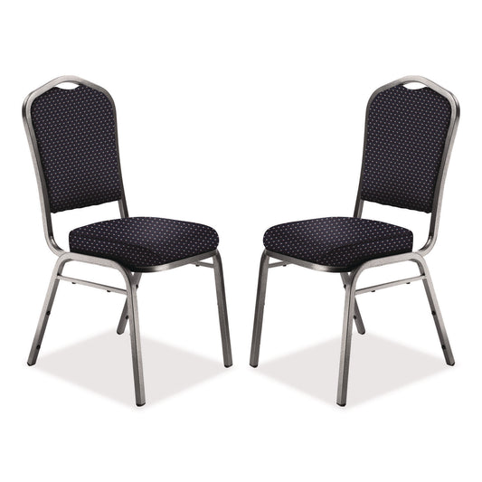 9300 Series Deluxe Upholstered Stack Chair, Fabric, Supports 500 lb, 19" Seat Ht, Diamond Navy Seat/Back, Silver Base, 2/Pack