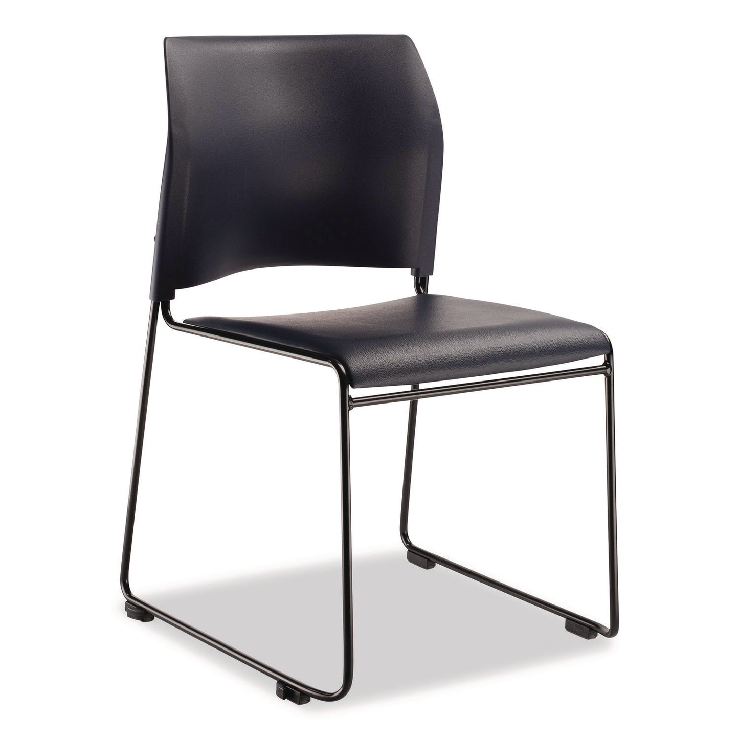 8700 Series Cafetorium Plush Vinyl Stack Chair, Supports Up to 500 lb, 18" Seat Height, Blue Seat/Back, Black Base, 4/Carton