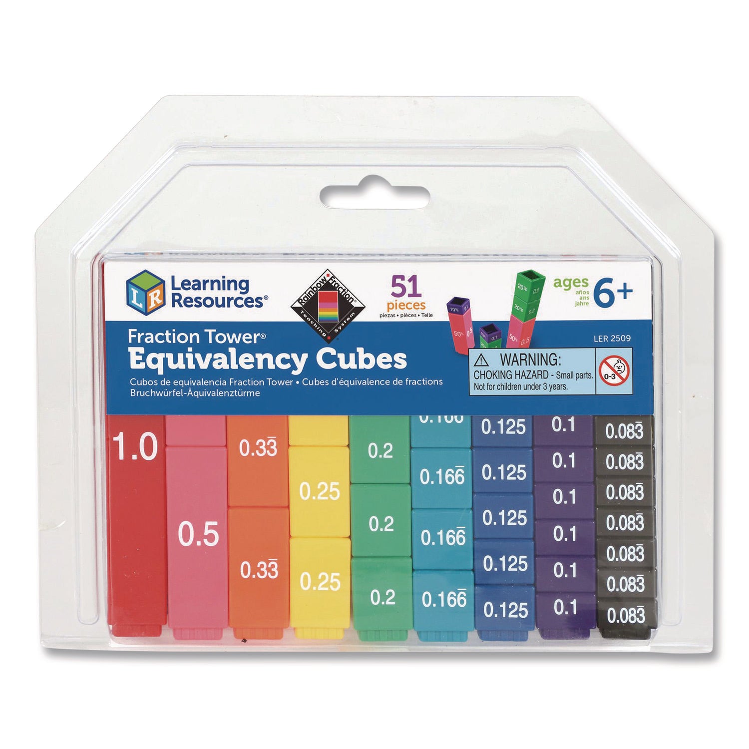 Fraction Tower Equivalency Cubes, Nine Sizes, Grades 1 to 4, 51 Pieces