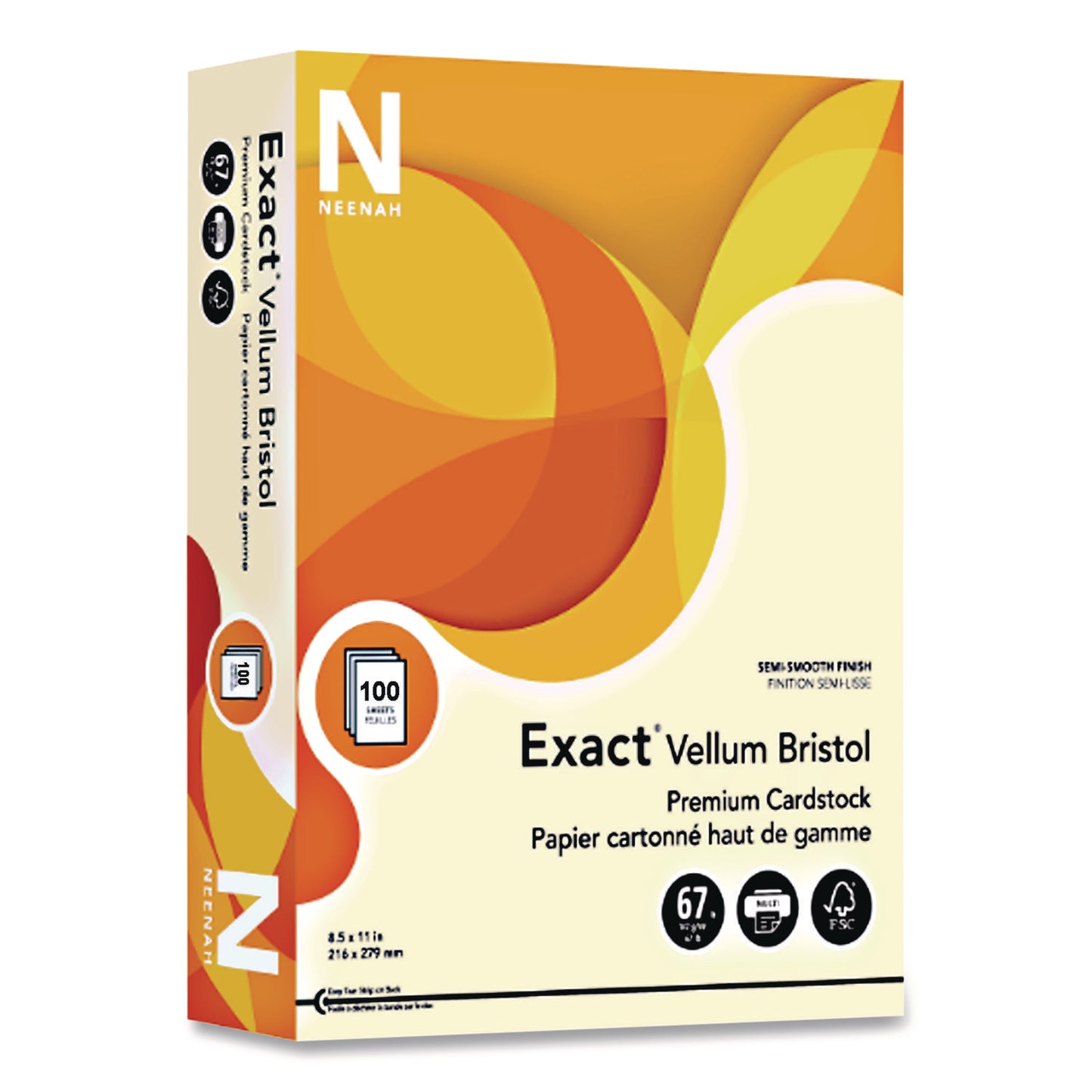 Exact Vellum Bristol Cover Stock, 67 lb Bristol Weight, 8.5 x 11, Yellow, 100/Pack