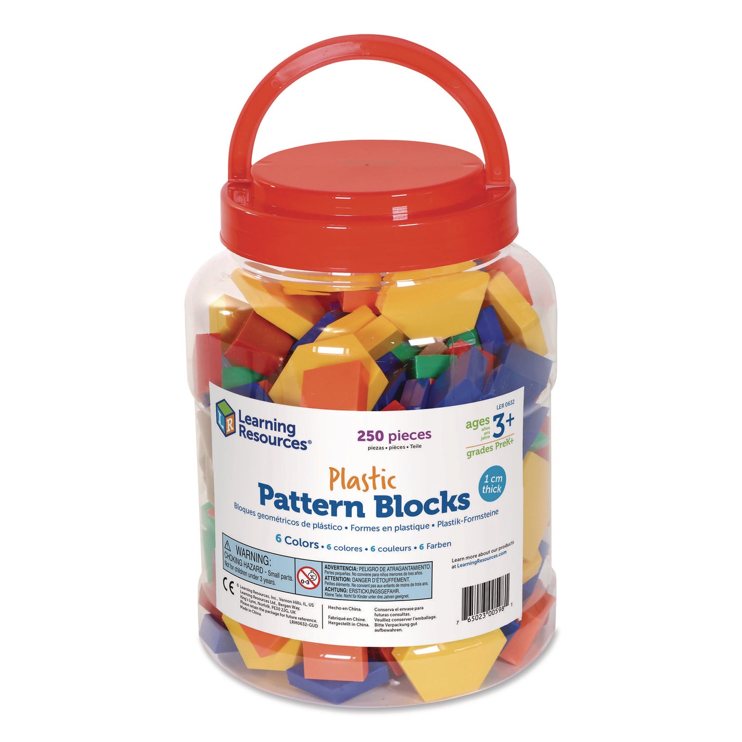 Plastic Pattern Blocks, Grades Pre-K to 2, 250 Pieces