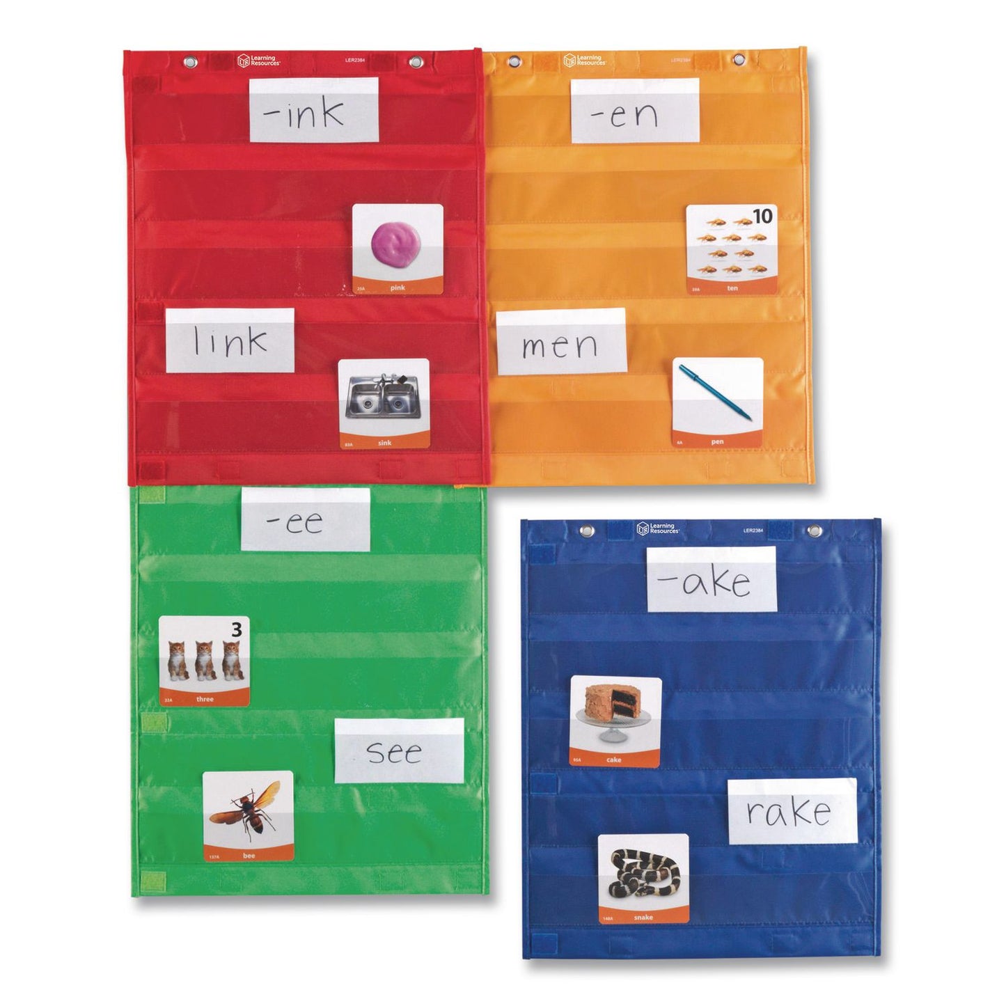 Magnetic Pocket Chart Squares, 7 Pockets, 14" w  x 17" h, Assorted Colors, Set of 4
