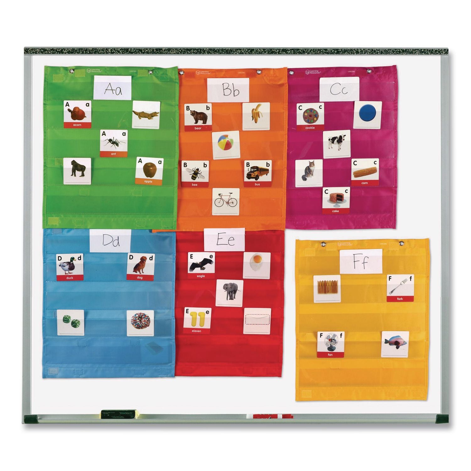 Magnetic Pocket Chart Squares, Classroom/Teacher Organizer Set, 7 Pockets, Assorted Colors, Set of 6