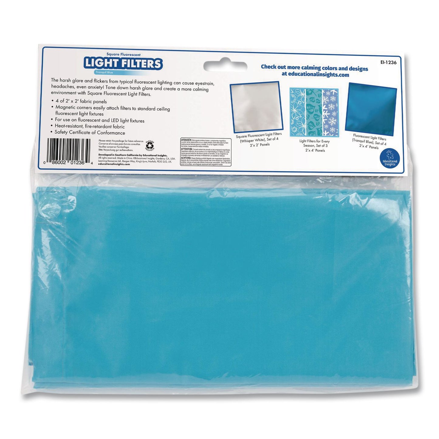 Fluorescent Light Filter Covers, Square, 2 ft x 2 ft, Tranquil Blue, 4 Covers