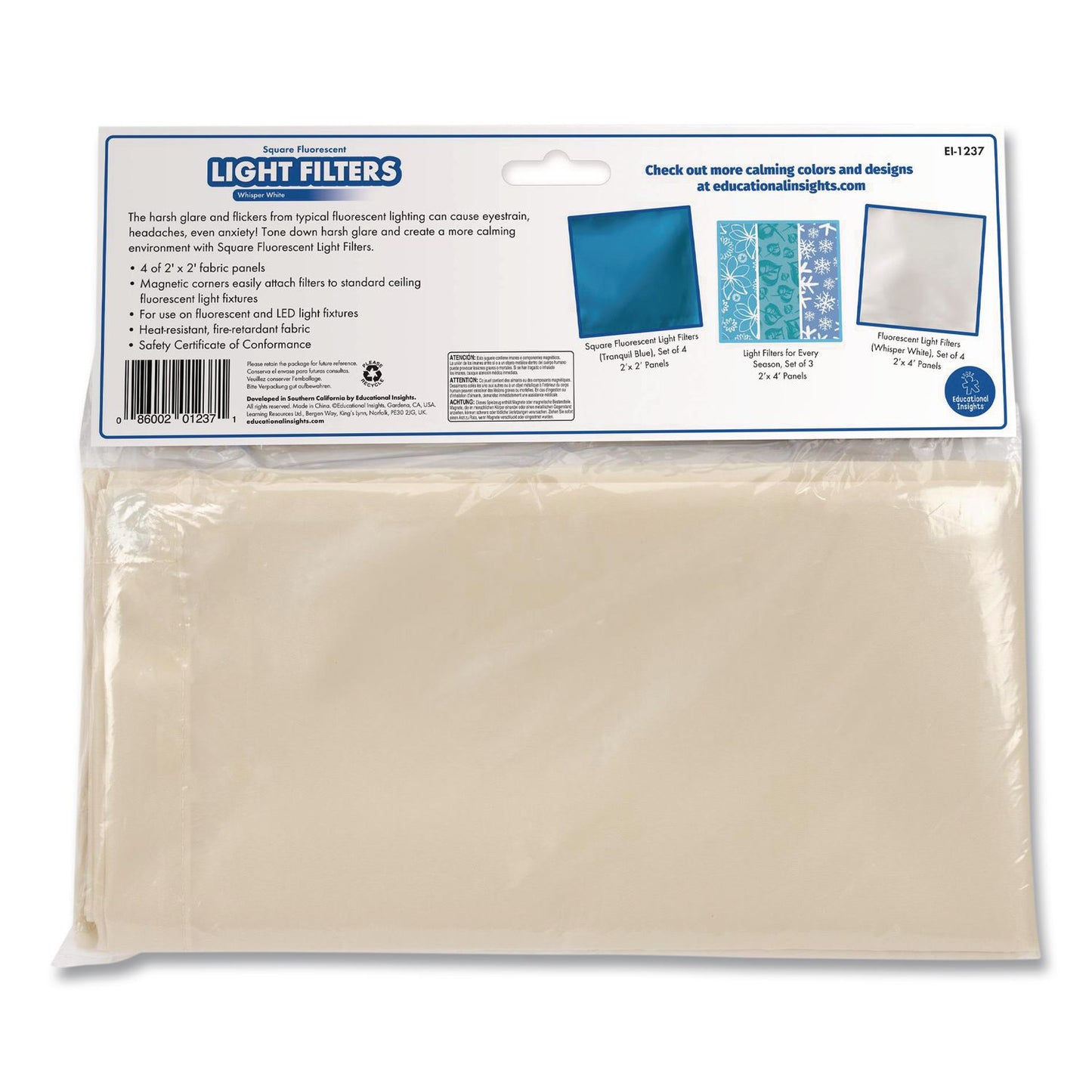 Fluorescent Light Filter Covers, Square, 2 ft x 2 ft, Whisper White, 4 Covers