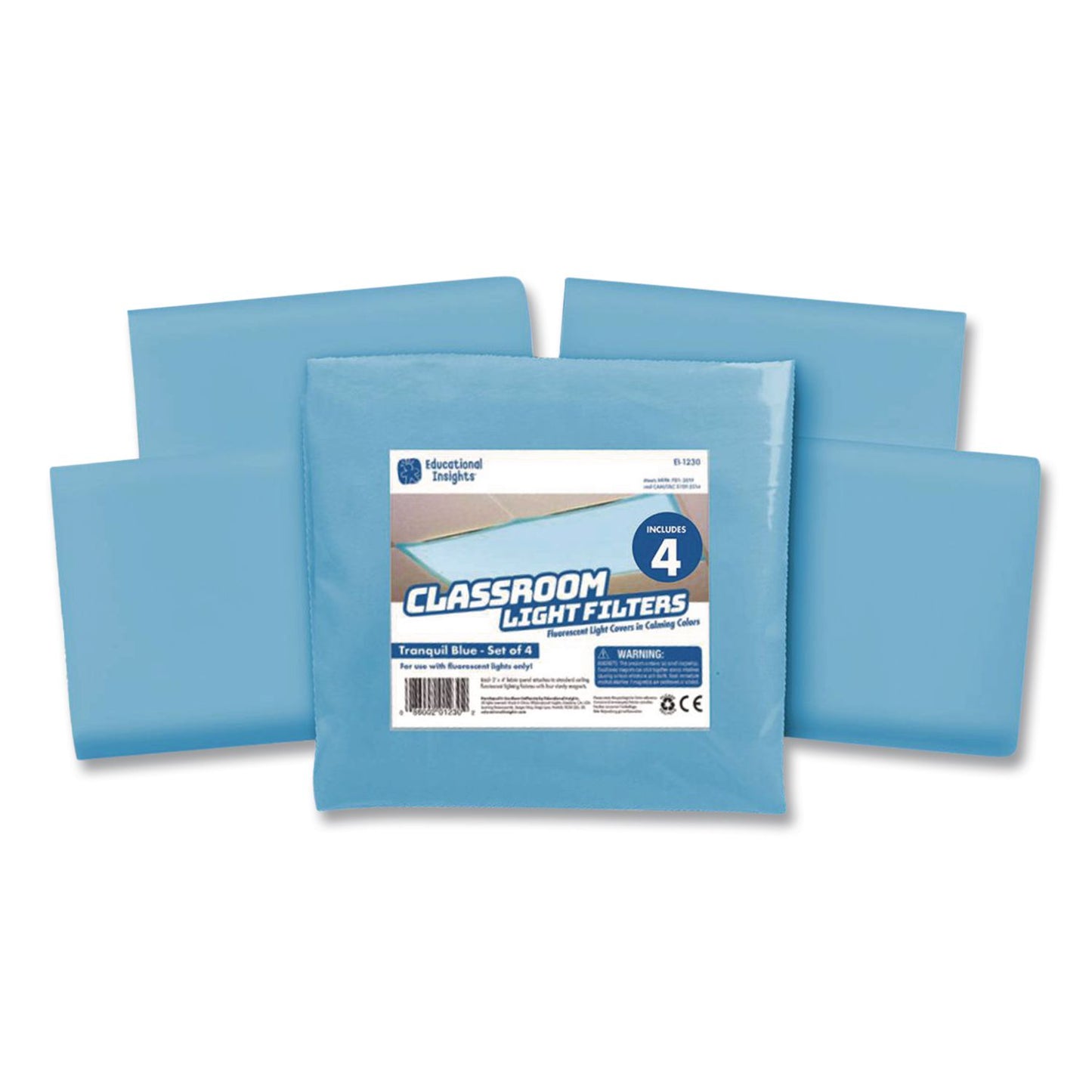 Fluorescent Light Filter Covers, Rectangular, 2 ft x 4 ft, Tranquil Blue, 4 Covers