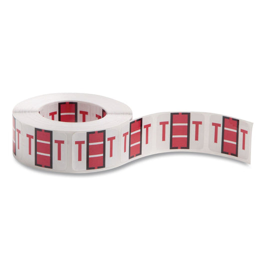 A-Z Color-Coded End Tab Filing Labels, T, 1 X 1.25, White, 500/roll