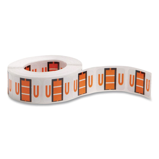 A-Z Color-Coded End Tab Filing Labels, U, 1 X 1.25, White, 500/roll