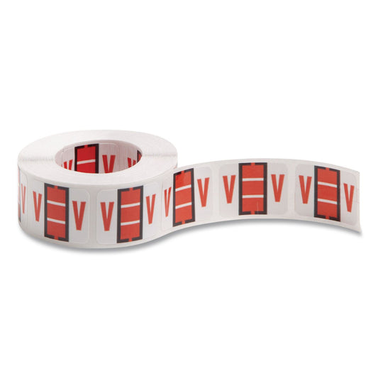 A-Z Color-Coded End Tab Filing Labels, V, 1 X 1.25, White, 500/roll