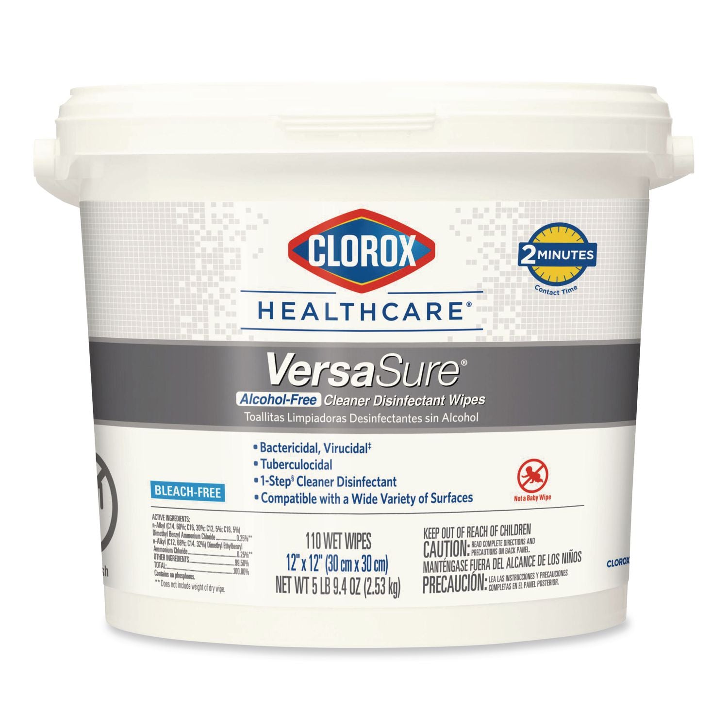 VersaSure Cleaner Disinfectant Wipes, 1-Ply, 12 x 12, Fragranced, White, 110/Bucket