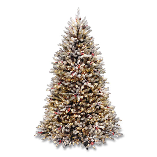Pre-Lit Dunhill Fir Snowy Tree, 53" x 53" x 78", Green Tree, Green Tree Stand