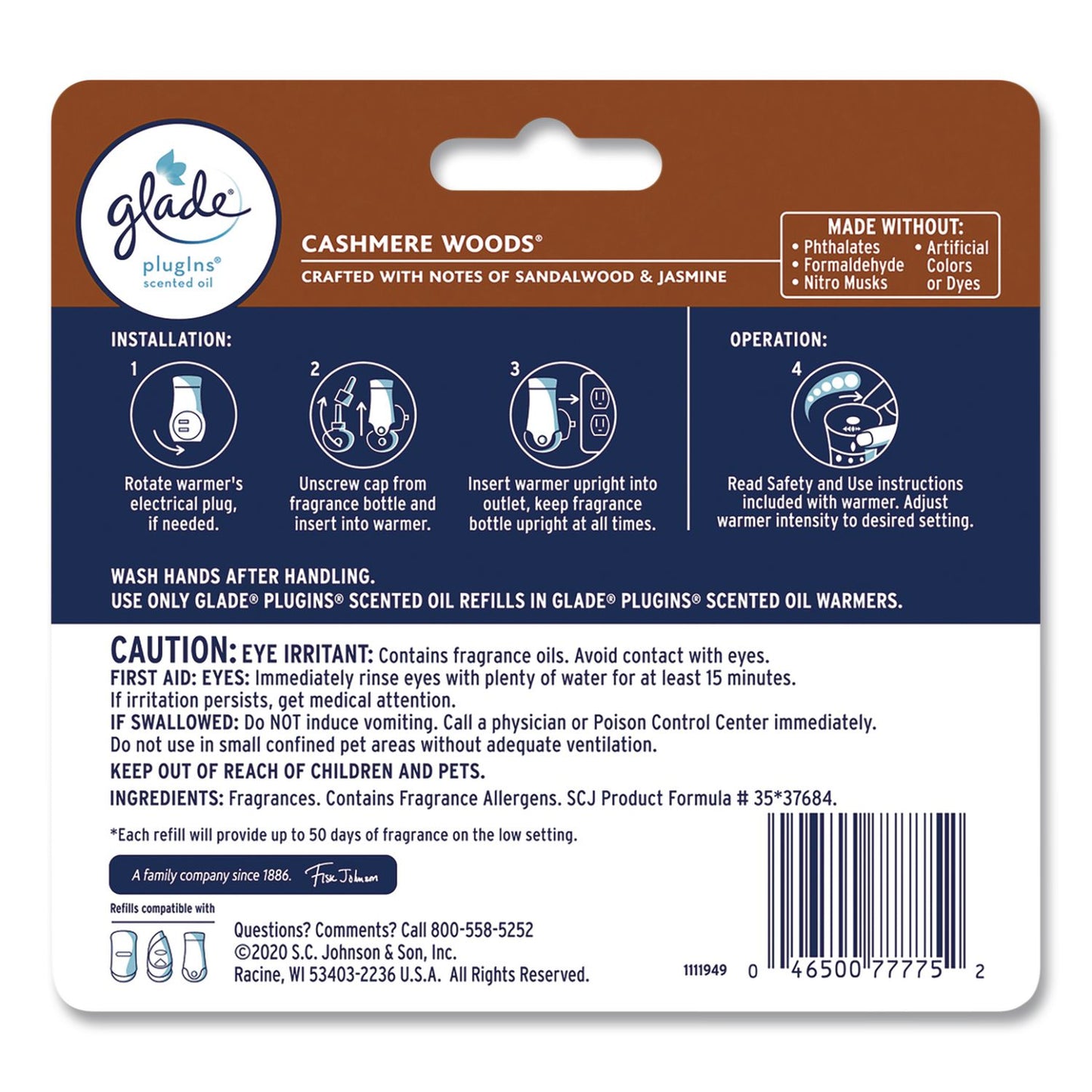 Plugin Scented Oil Refill, Cashmere Woods, 0.67 oz, 5/Pack