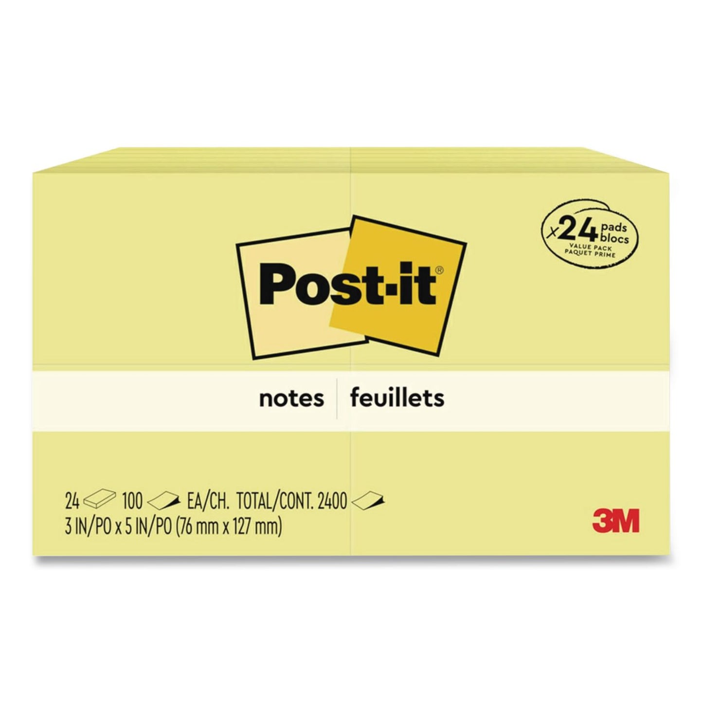 Original Pads in Canary Yellow, Value Pack, 3" x 5", 100 Sheets/Pad, 24 Pads/Pack
