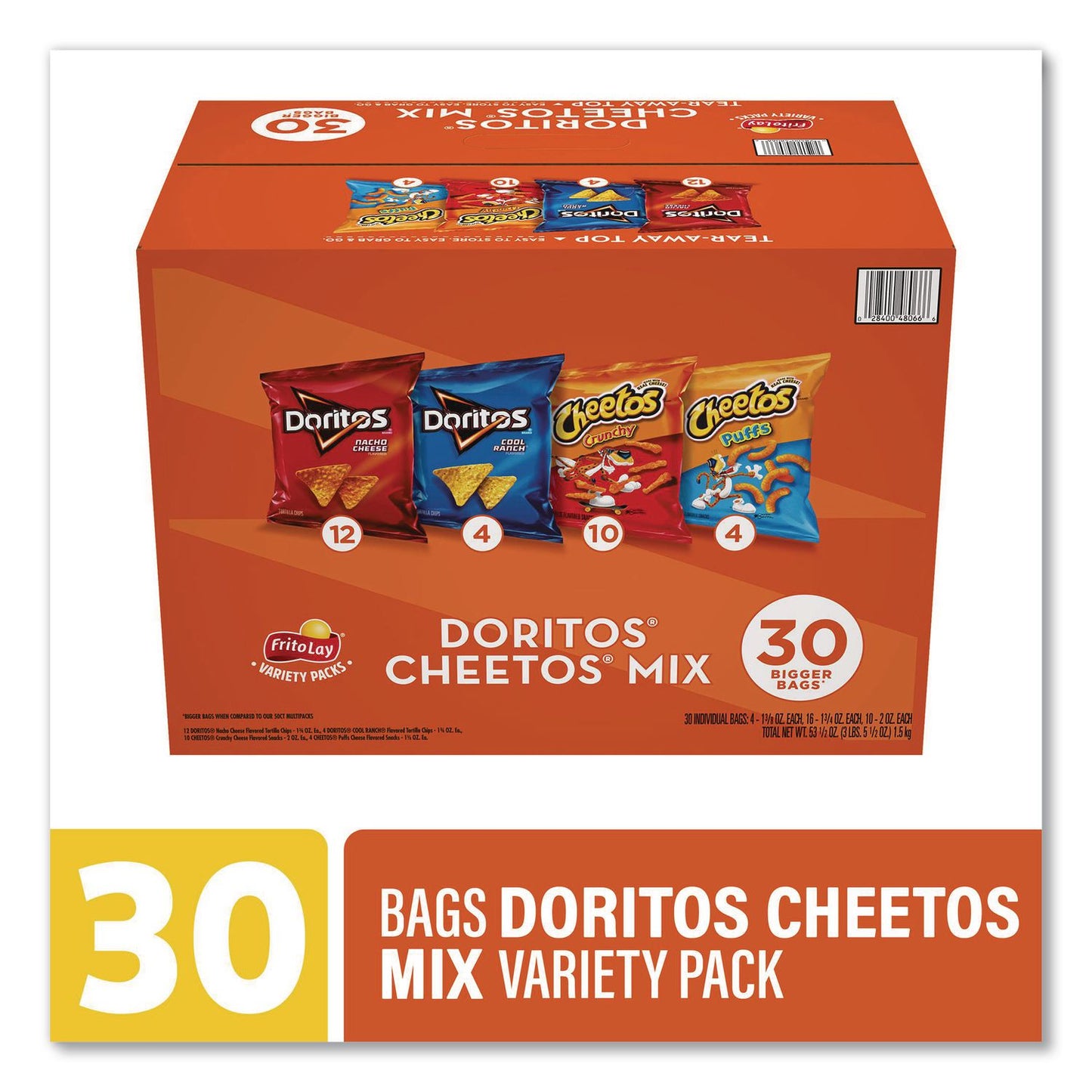 Doritos and Cheetos Variety Pack, Assorted Flavors, Assorted Sizes, 30 Bags/Carton