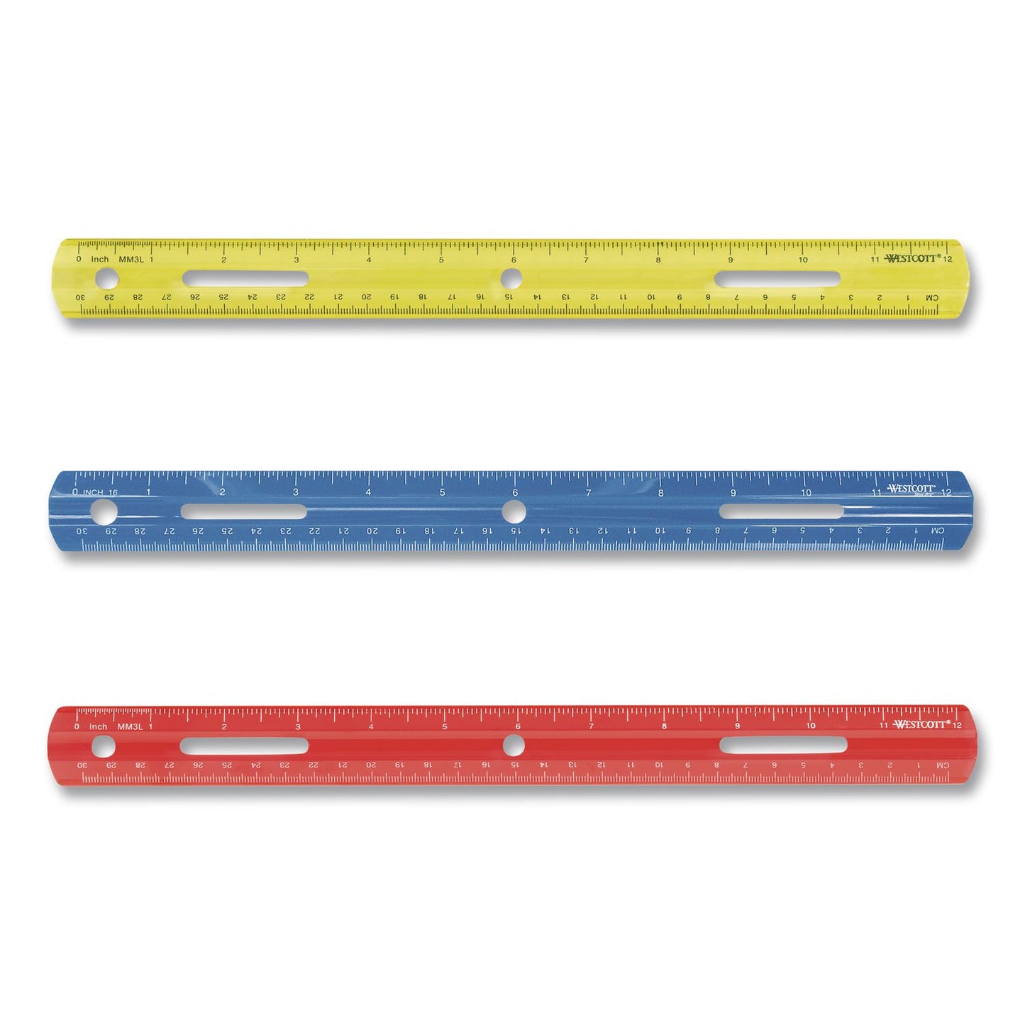 Plastic Ruler, Standard/Metric, 12" Long, Randomly Assorted Colors