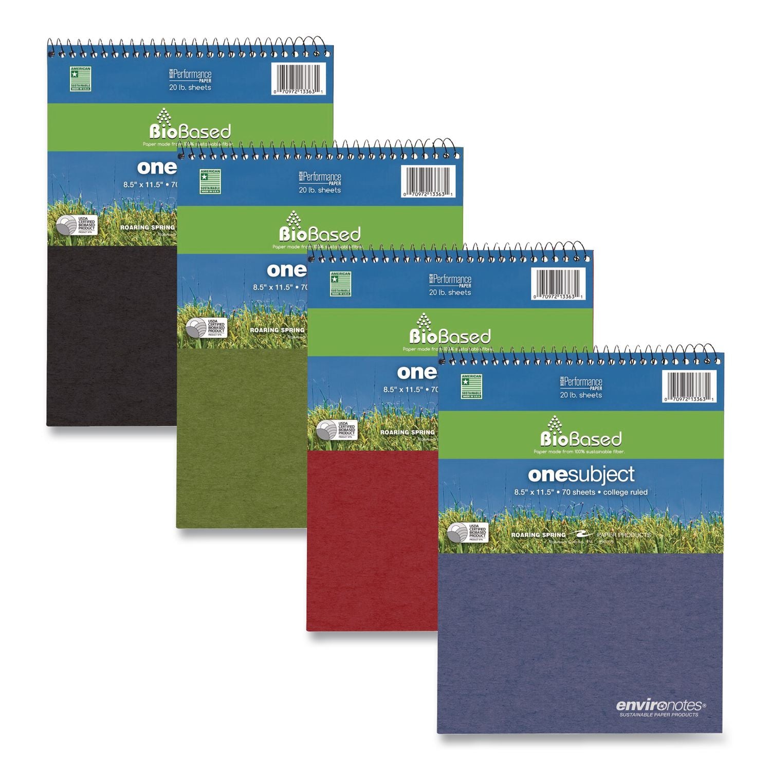 Environotes BioBased Notepad, Randomly Assorted Cover Colors, Medium/College Rule, (70) White 8.5 x 11 Sheets