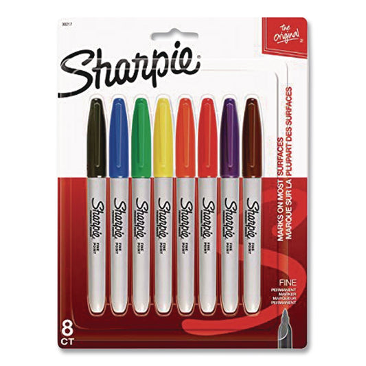 Fine Tip Permanent Markers, Fine Tip, Assorted Colors, 8/Pack