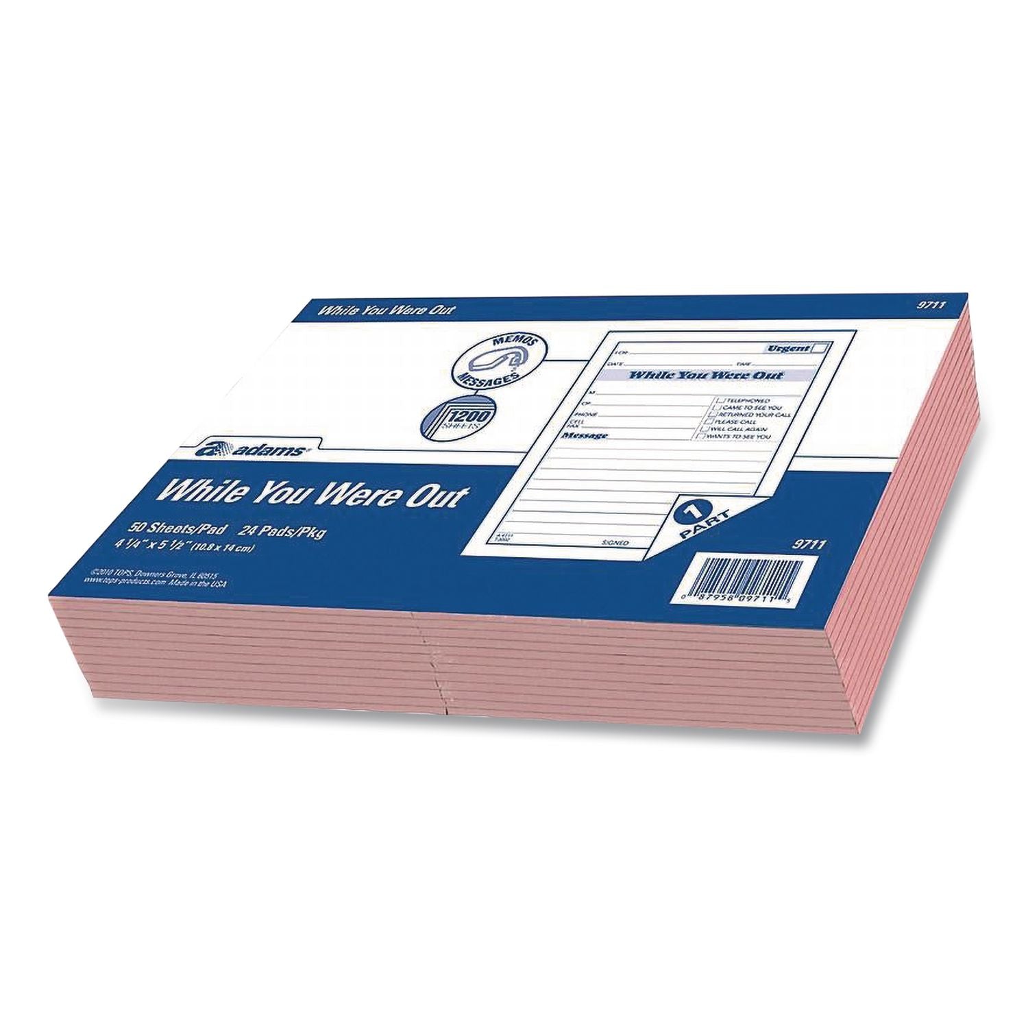 While You Were Out Memo Pad, One-Part (No Copies), 4.25 x 5.5, 50 Forms/Pad, 24 Pads/Pack