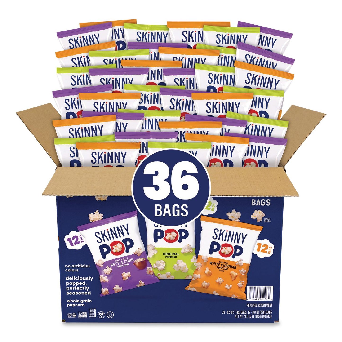 Popcorn Variety Snack Pack, 0.5 oz Bag, 36 Bags/Carton