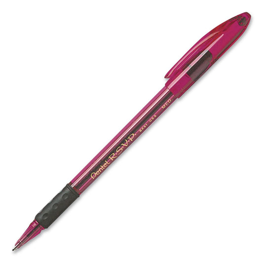 R.S.V.P. Razzle-Dazzle Pink Ribbon Ballpoint Pen, Stick, Medium 1 mm, Black Ink, Translucent Red Barrel, 5/Pack