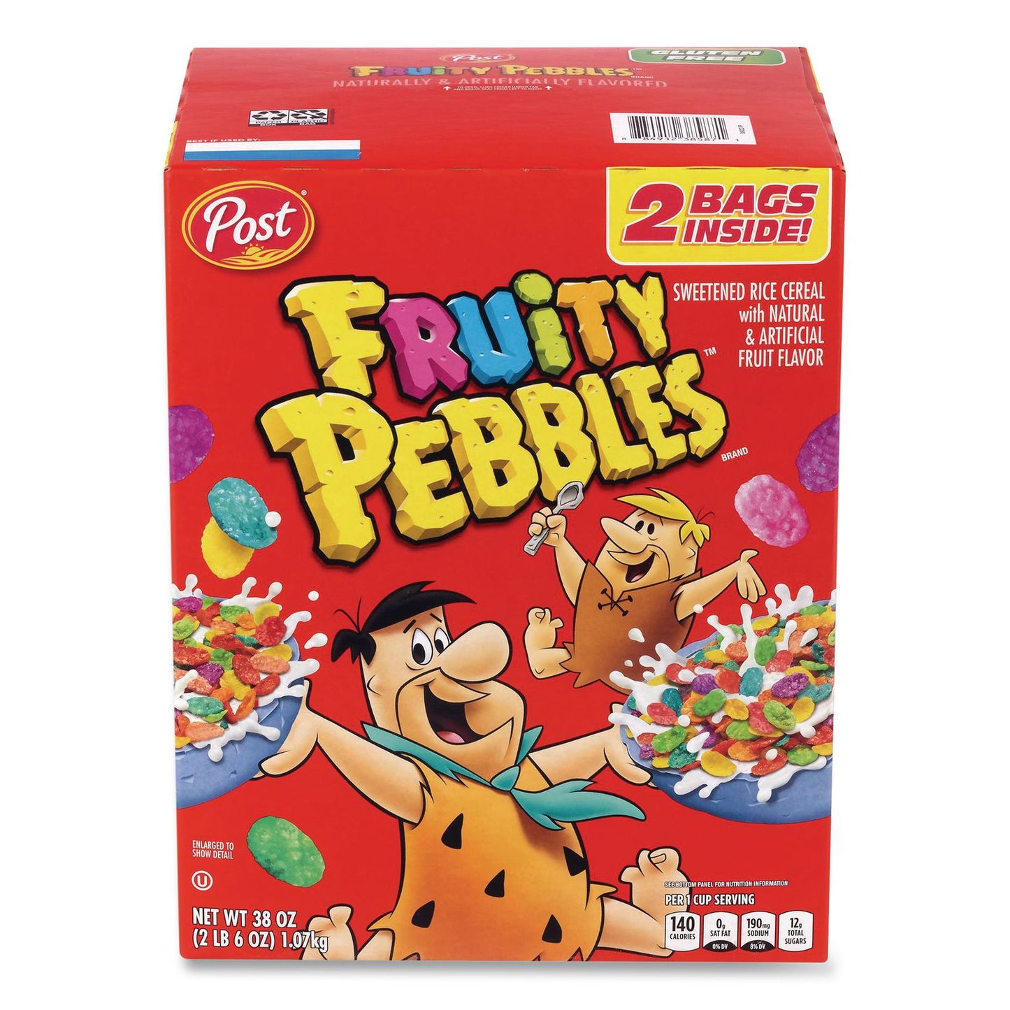 Fruity Pebbles Crispy Rice Cereal, 2 Bags/Box, 38 oz Box