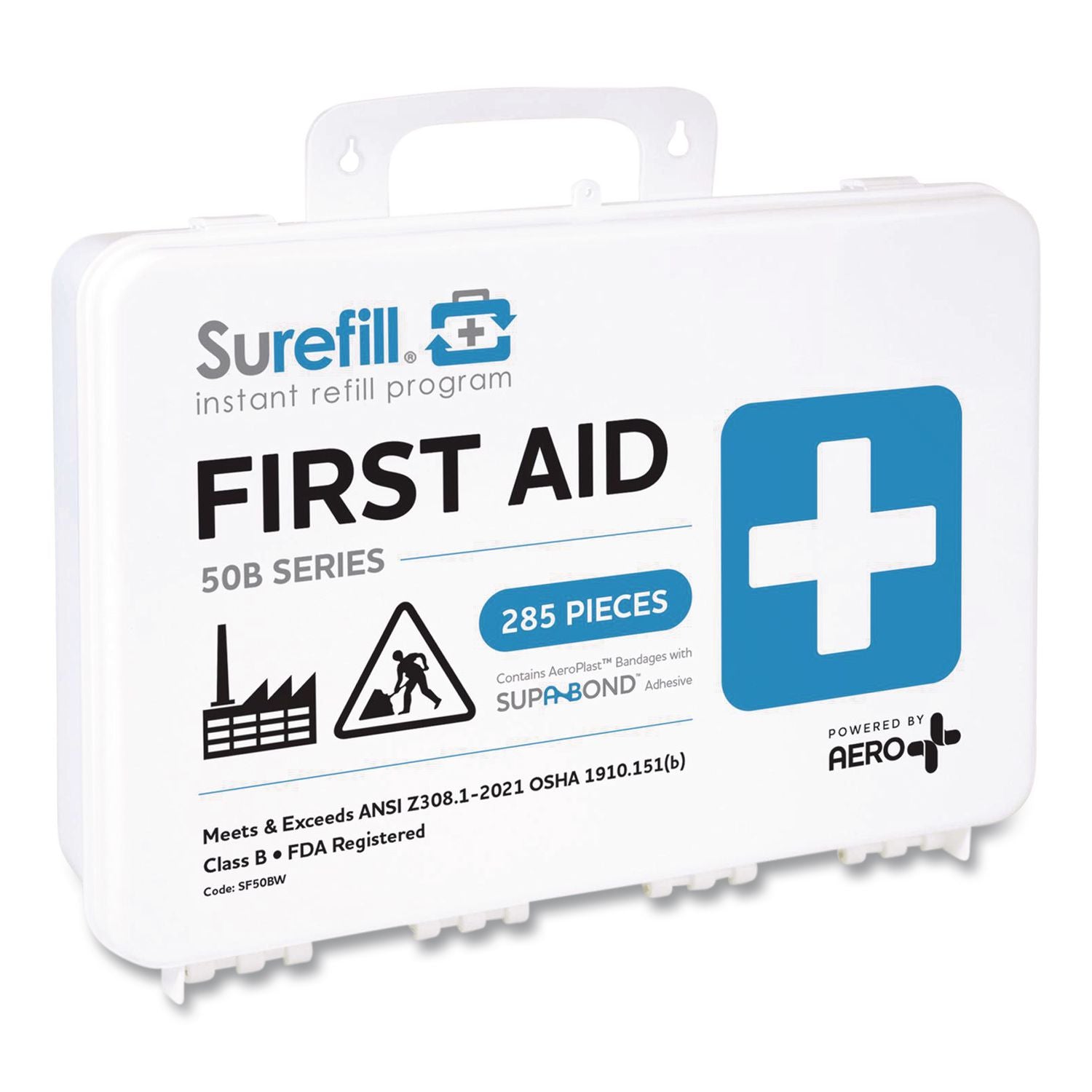 50 Series ANSI 2021 B First Aid Kit - Weatherproof Plastic Case, 50 Person, 285 Pieces