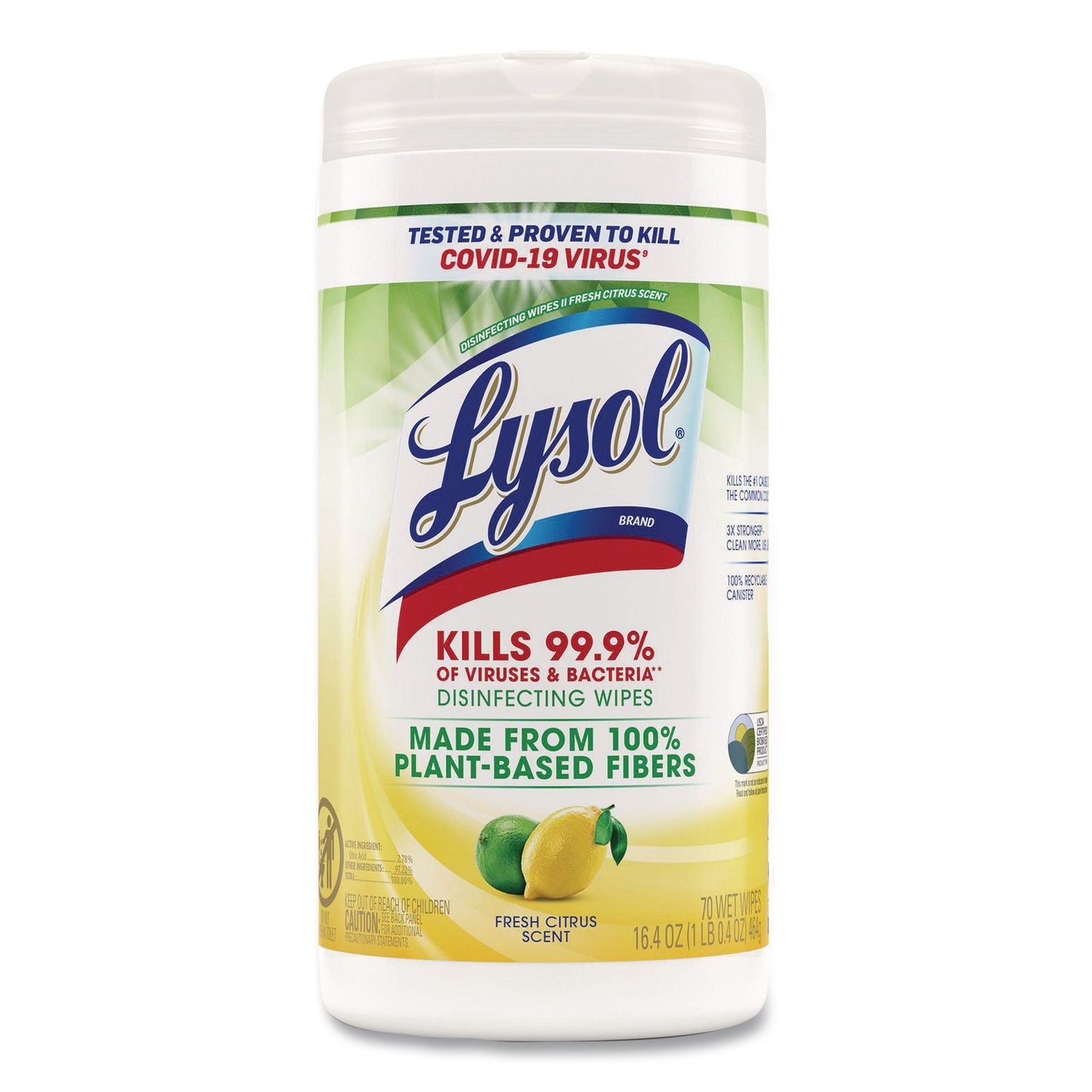 Disinfecting Wipes II Fresh Citrus Scent, 1-Ply, 7 x 7.25, Fresh Citrus, White, 70 Wipes/Canister