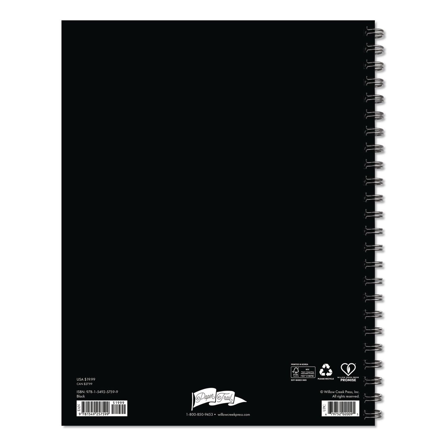 Black Weekly/Monthly Planner, 11 x 8.5, Black Cover, 12-Month (Jan to Dec): 2026