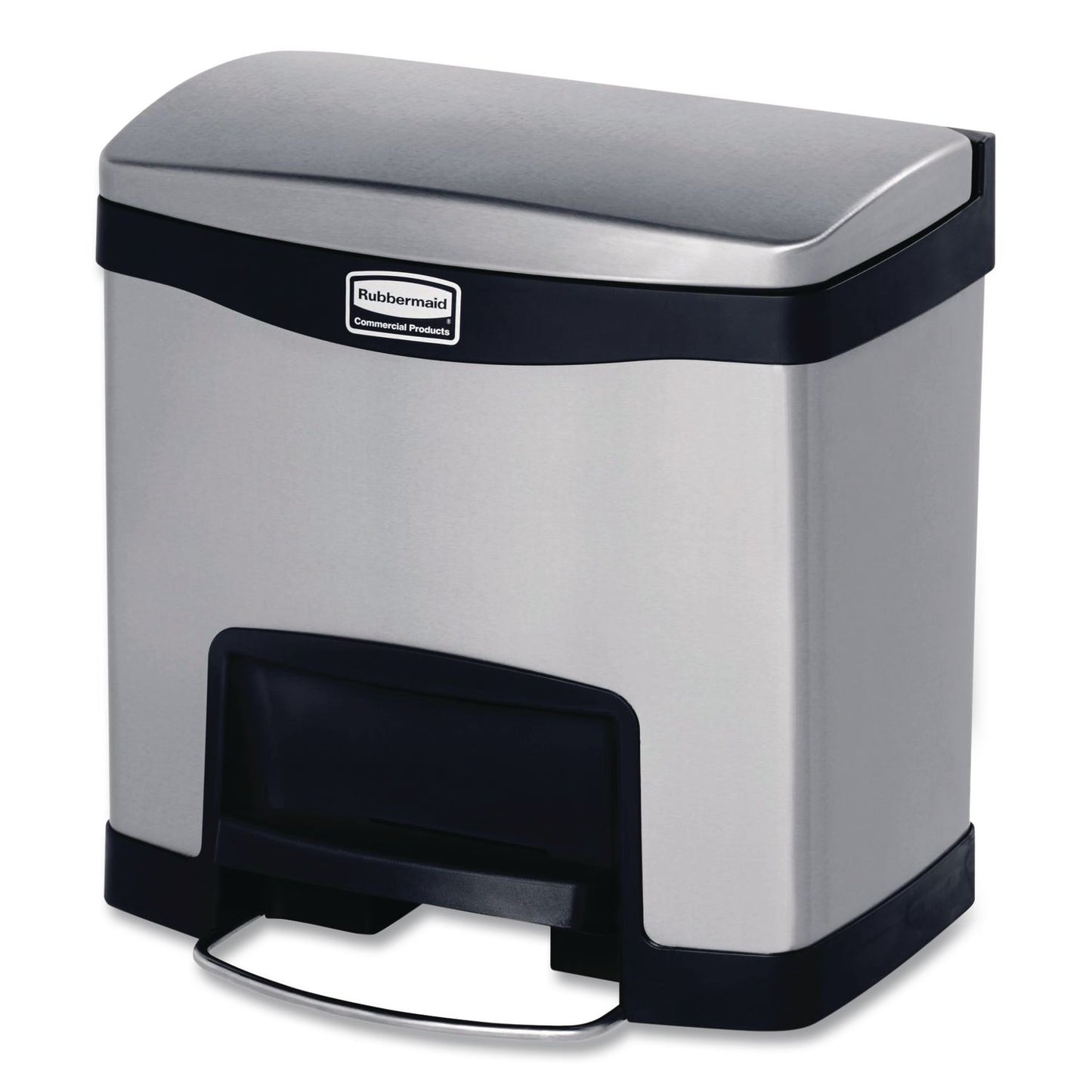 Slim Jim Stainless Steel Step-On Container, Front Step Style, 4 gal, Stainless Steel, Black