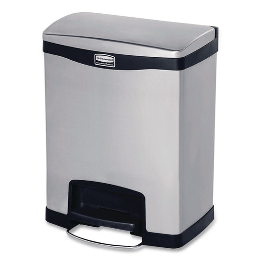 Slim Jim Stainless Steel Step-On Container, Front Step Style, 8 gal, Stainless Steel, Black