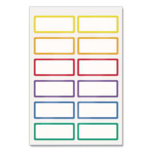 No-Iron Fabric Labels, Rainbow Border, Handwrite Only, 0.75 x 1.75, White, 12/Sheet, 2 Sheets/Pack