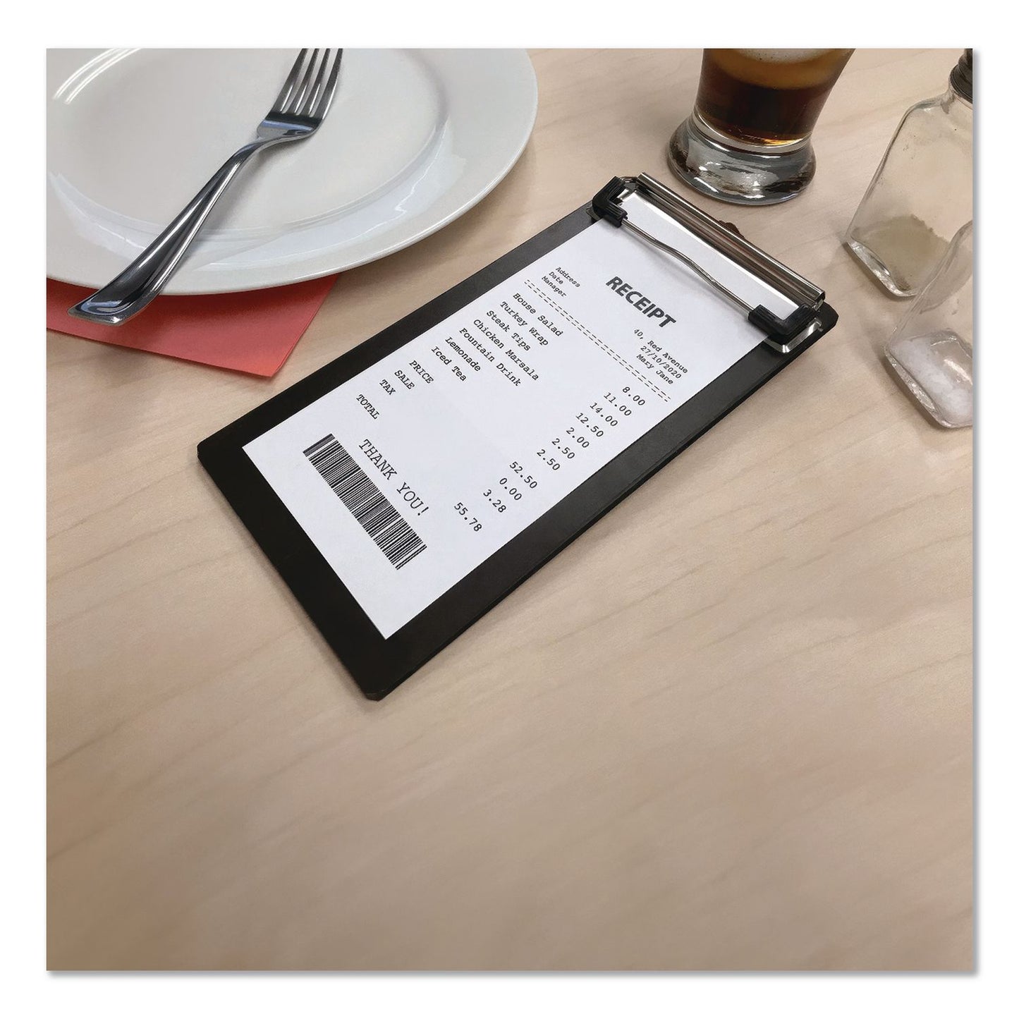 Check/Menu Holder, 4 x 8.1, Dark Woodgrain/Silver