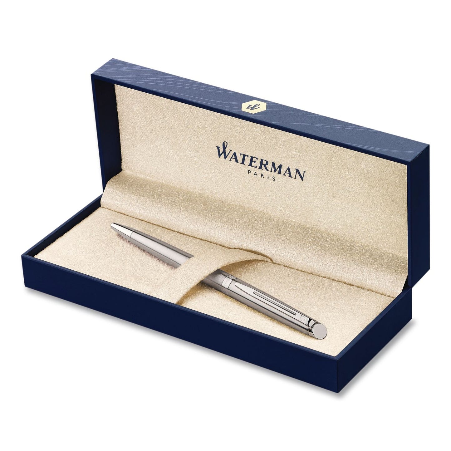 Hemisphere Ballpoint Pen, Retractable, Medium 1 mm, Blue Ink, Brushed Stainless Steel/Palladium-Chrome Barrel