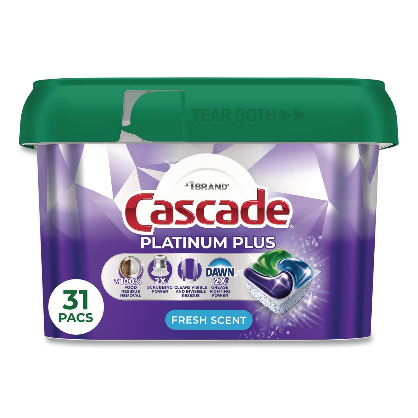 Platinum Plus ActionPacs Dishwasher Detergent Pods, Fresh Scent, 20.7 oz Tub, 31/Pack