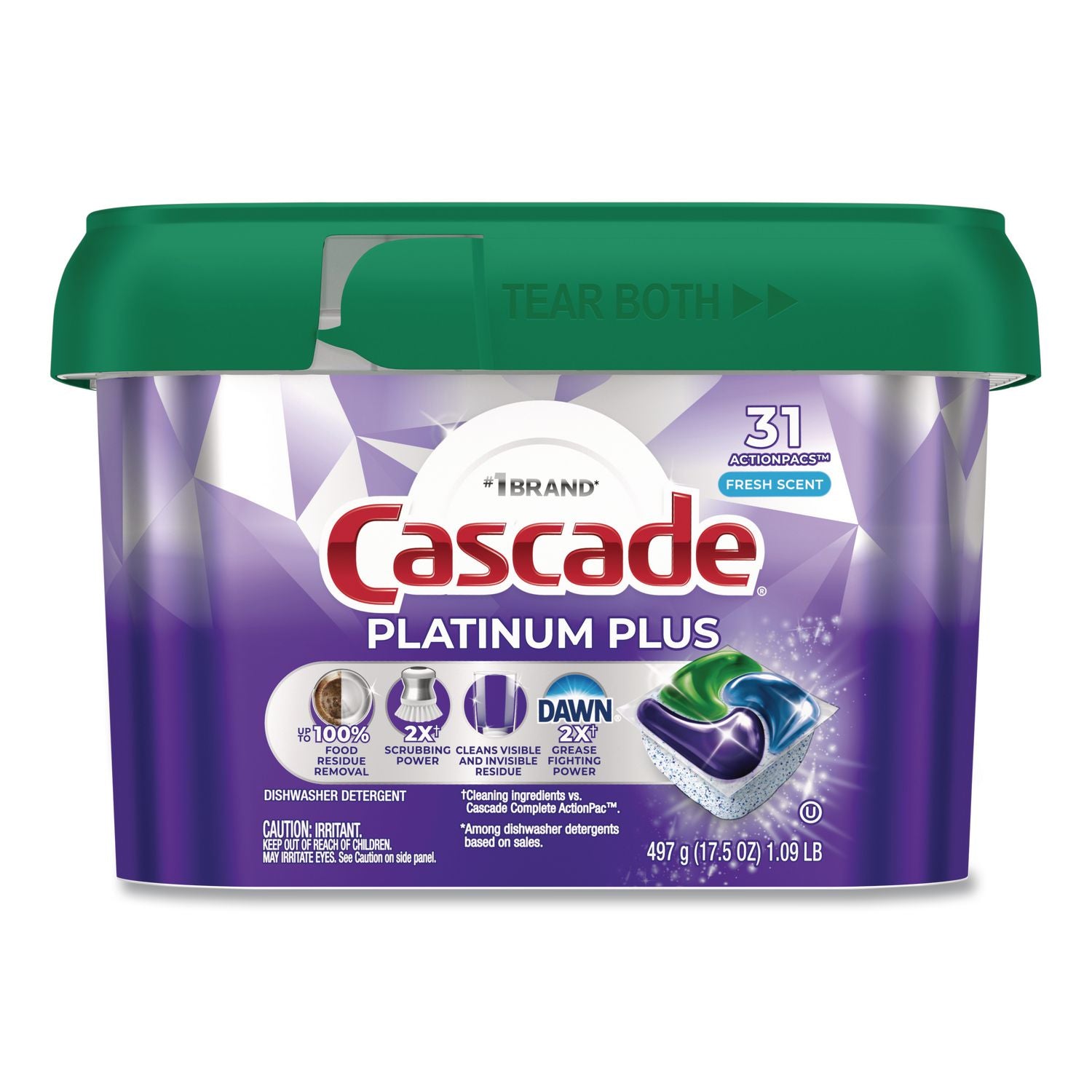Platinum Plus ActionPacs Dishwasher Detergent Pods, Fresh Scent, 20.7 oz Tub, 31/Pack