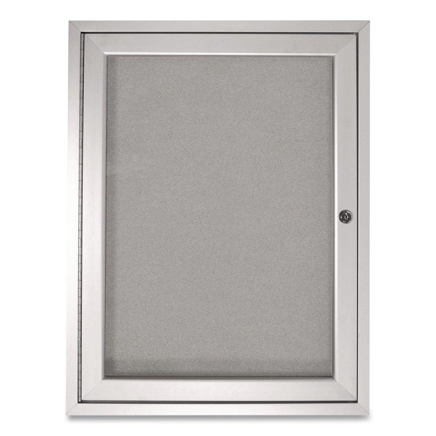 1 Door Enclosed Vinyl Bulletin Board with Satin Frame, 18" x 24", Silver Surface, Satin Aluminum Frame