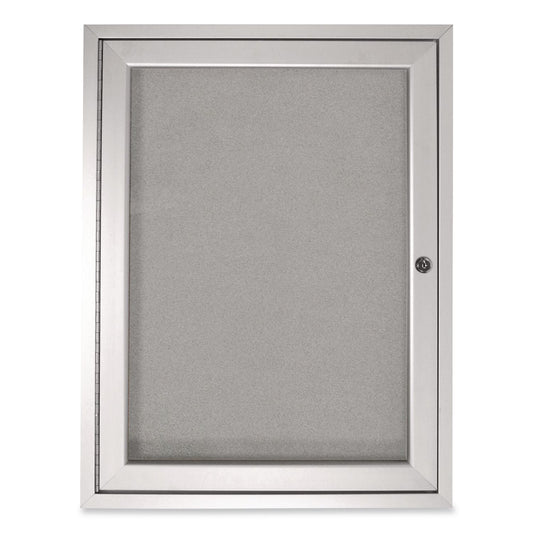1 Door Enclosed Vinyl Bulletin Board with Satin Frame, 30" x 36", Silver Surface, Satin Aluminum Frame