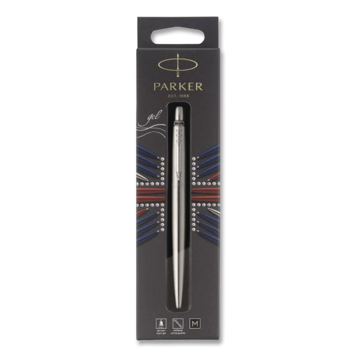 Jotter Gel Pen, Retractable, Medium 0.7mm, Black Ink, Stainless Steel Barrel