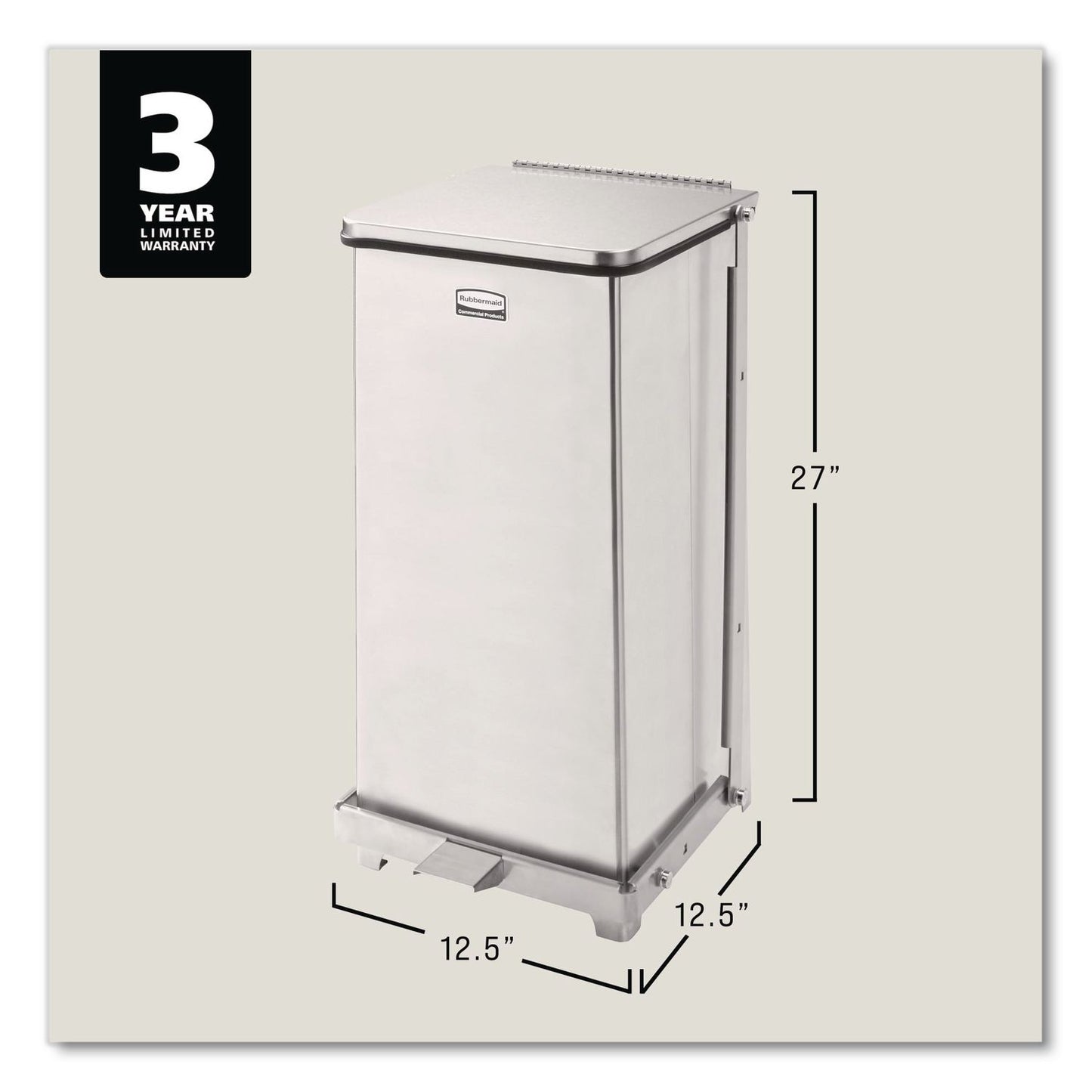 Defenders Heavy-Duty Steel Step Can, 13 gal, Steel, Stainless Steel