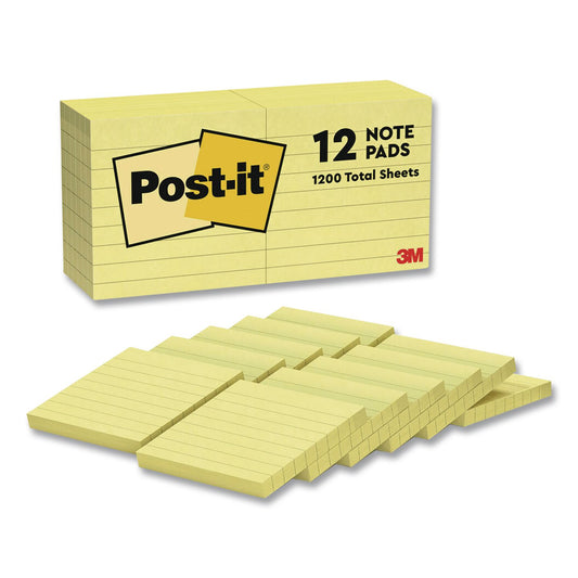 Original Pads in Canary Yellow, Note Ruled, 3" x 3", 100 Sheets/Pad, 12 Pads/Pack