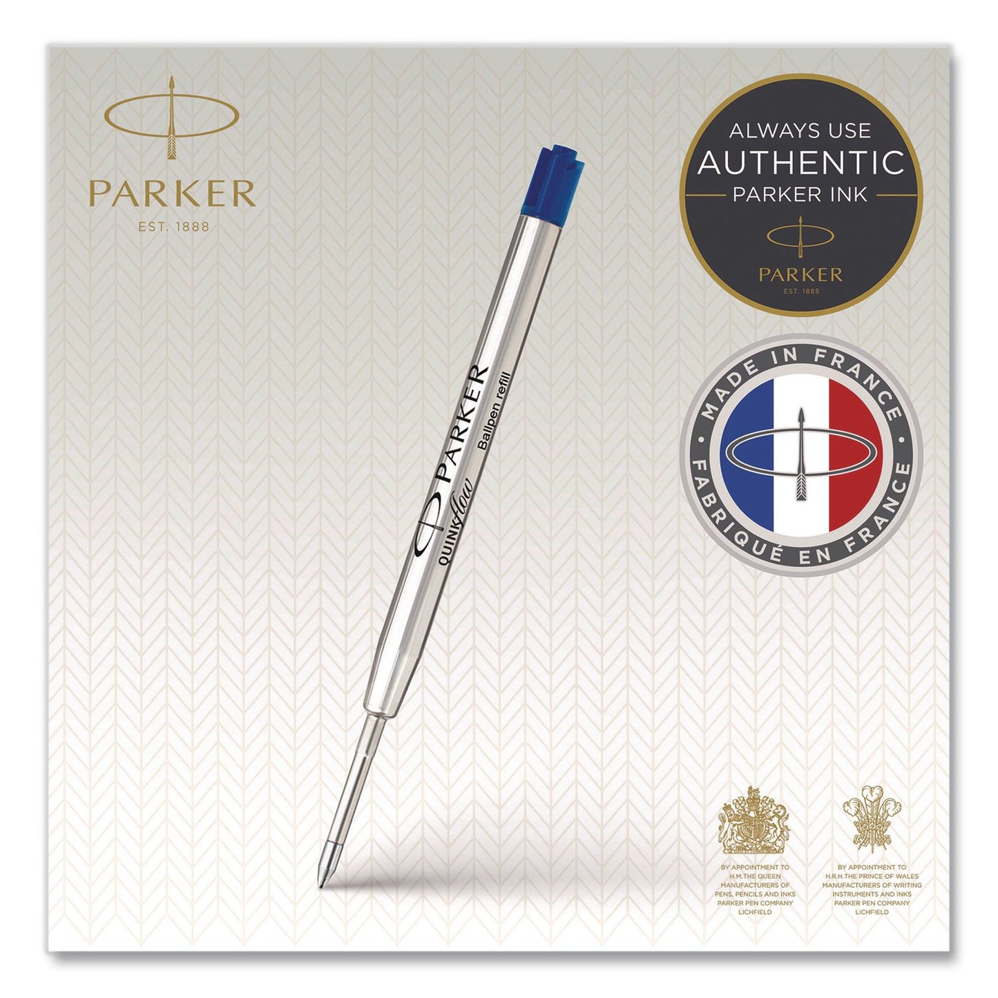 Quinkflow Refill for Parker Ballpoint Pen, Medium Conical Tip, Blue Ink, 10/Pack