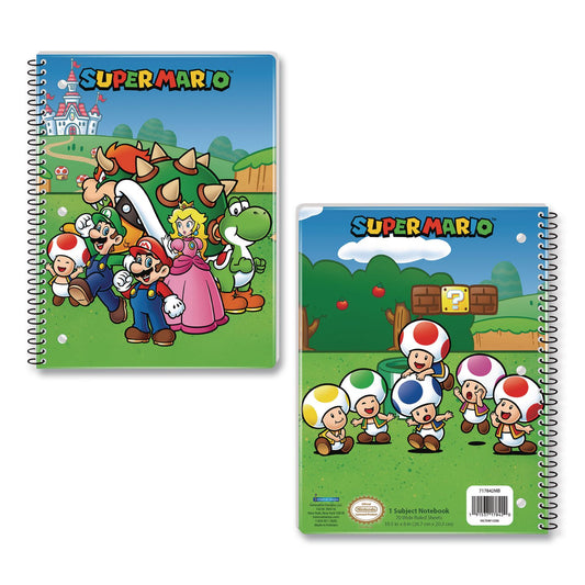 Licensed Spiral Notebook, Super Mario, 1-Subject, Wide/Legal Rule, Multicolor Cover, (70) 10.5 x 8 Sheets